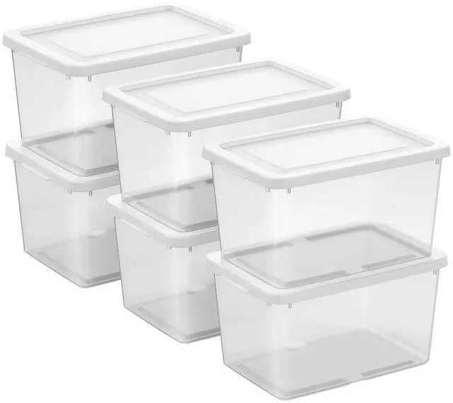 Main image of Sterilite Storage Box, Stackable Clear Plastic Bins, 20 Quart, 6-Pack | Heavy-Duty Organizing Containers with Snap-On Lids for Closet, Bathroom, and Office