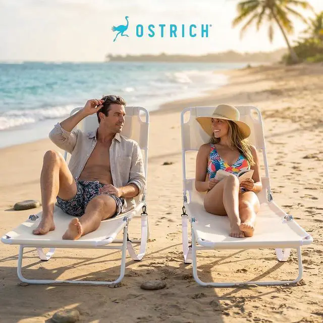Alt view image 2 of 7 - Ostrich The Original Chaise Lounge 72 x 22 Inch Portable Reclining Lounger | Outdoor Patio, Beach, Lawn, Camping, or Pool Tanning Chair, White