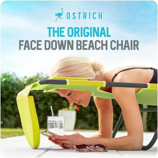 Alt view image 4 of 7 - Ostrich the Original Chaise 72 x 22 Inch Lounge Portable Reclining Lounger, Outdoor Patio, Beach, Lawn, Camping, or Pool Tanning Chair, Lime Green