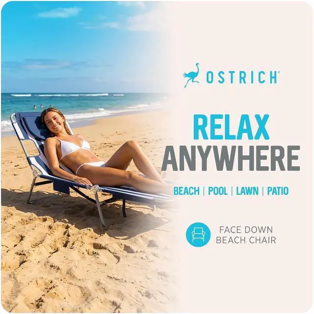 Alt view image 3 of 7 - Ostrich the Backpack Chaise Lounge, Folding & Reclining Outdoor Beach Chaise Lounger Chair for Lawn, Pool, Patio, Garden, and Yard, Blue Stripe