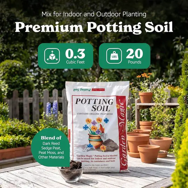 Alt view image 2 of 7 - Michigan Peat Garden Magic Potting Soil Mix, General-Purpose Potting Soil for Indoor or Outdoor Container Gardening, 20-Pound Bag, 4 Pack