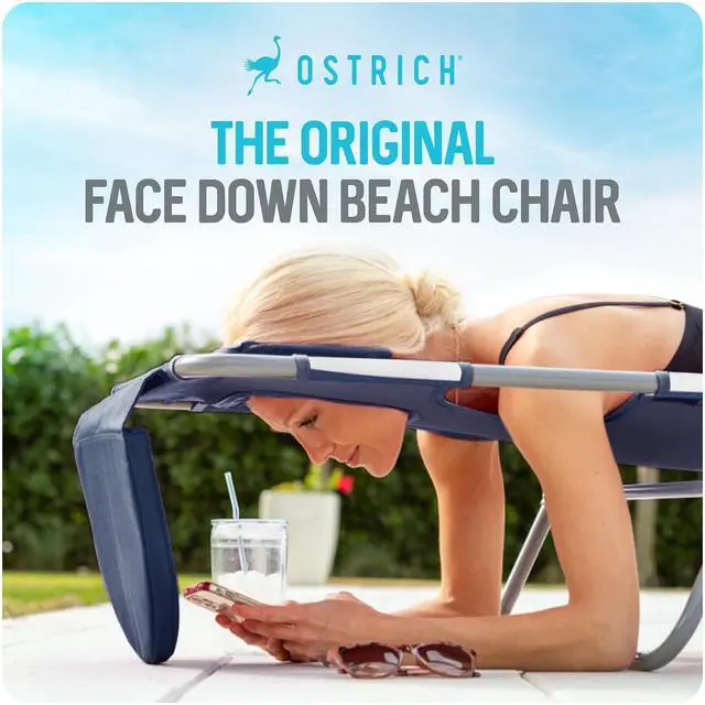 Alt view image 4 of 7 - Ostrich the Backpack Chaise Lounge, Folding & Reclining Outdoor Beach Chaise Lounger Chair for Lawn, Pool, Patio, Garden, and Yard, Blue Stripe