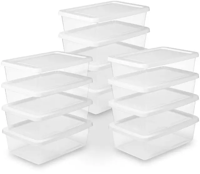 Main image of Sterilite Storage Box Stackable Tote, White, 12 Quart, 12 Pack | Clear Plastic Container with Secure Snapping Lids for Home and Office Organization