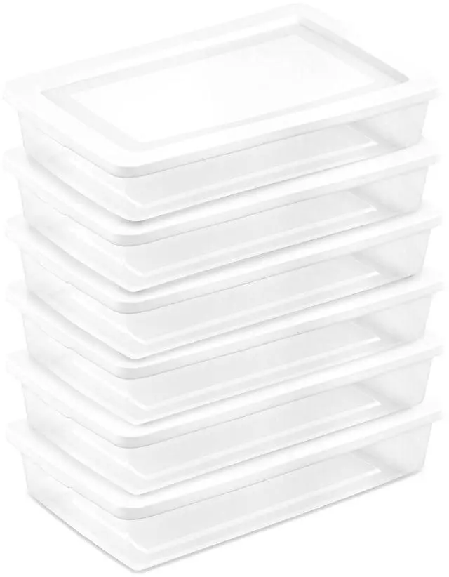 Main image of Sterilite 41 Qt Underbed Storage Box, Stackable Bin with Lid, Plastic Container to Organize Bedroom, Clear Base and White Lid, (Pack of 6)