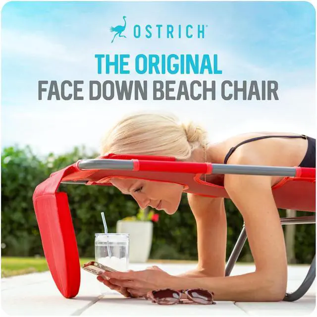 Alt view image 5 of 7 - Ostrich The Original Chaise Lounge 72 x 22 Inch Portable Reclining Lounger | Outdoor Patio, Beach, Lawn, Camping, or Pool Tanning Chair, Red
