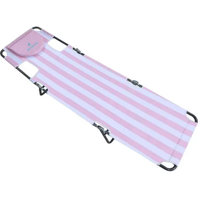 Alt view image 2 of 6 - Ostrich the Backpack Chaise Lounge, Folding & Reclining Outdoor Beach Chaise Lounger Chair for Lawn, Pool, Patio, Garden, and Yard, Pink Stripe