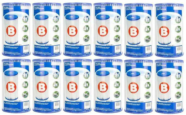 Main image of Intex Type B Pool Filter Cartridge for Above Ground Swimming Pools, 12-Pack | 29005E - Compatible with 2,500 GPH Krystal Clear Cartridge Filter Pumps