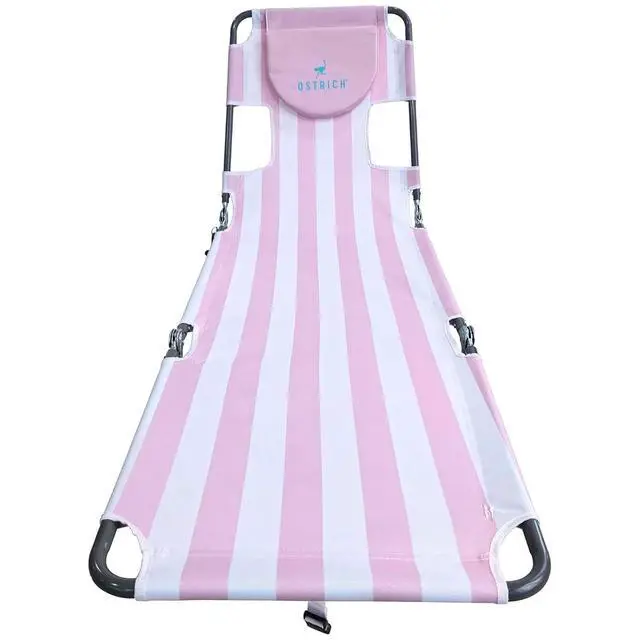 Alt view image 3 of 6 - Ostrich the Backpack Chaise Lounge, Folding & Reclining Outdoor Beach Chaise Lounger Chair for Lawn, Pool, Patio, Garden, and Yard, Pink Stripe
