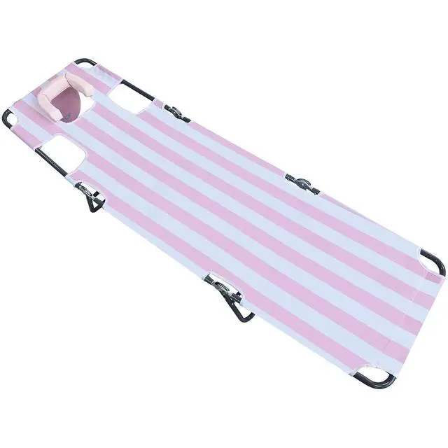 Alt view image 6 of 6 - Ostrich the Backpack Chaise Lounge, Folding & Reclining Outdoor Beach Chaise Lounger Chair for Lawn, Pool, Patio, Garden, and Yard, Pink Stripe
