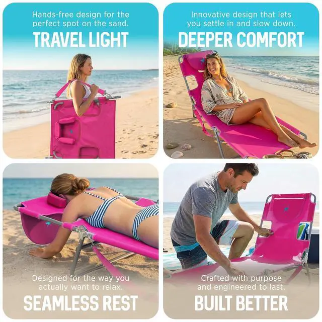 Alt view image 7 of 7 - Ostrich the Original Chaise 72 x 22 Inch Lounge Portable Reclining Lounger, Outdoor Patio, Beach, Lawn, Camping, or Pool Tanning Chair, Pink