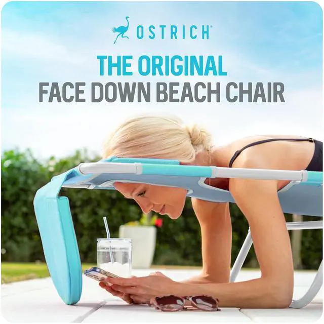 Alt view image 5 of 7 - Ostrich The Original Chaise Lounge 72 x 22 Inch Portable Reclining Lounger | Outdoor Patio, Beach, Lawn, Camping, or Pool Tanning Chair, Aqua