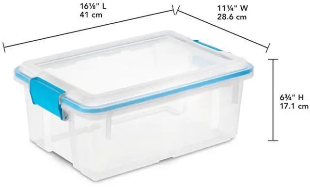 Alt view image 2 of 7 - Sterilite Gasket Storage Box with Lids for Home & Office, 12 Quart, 6-Pack | Heavy-Duty, Stackable, and Organizing Containers for Bathroom, Cabinet, Closet, and Garage, Clear and Blue Aquarium Latches