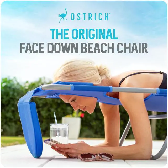 Alt view image 5 of 7 - Ostrich The Original Chaise Lounge 72 x 22 Inch Portable Reclining Lounger | Outdoor Patio, Beach, Lawn, Camping, or Pool Tanning Chair, Ocean Blue