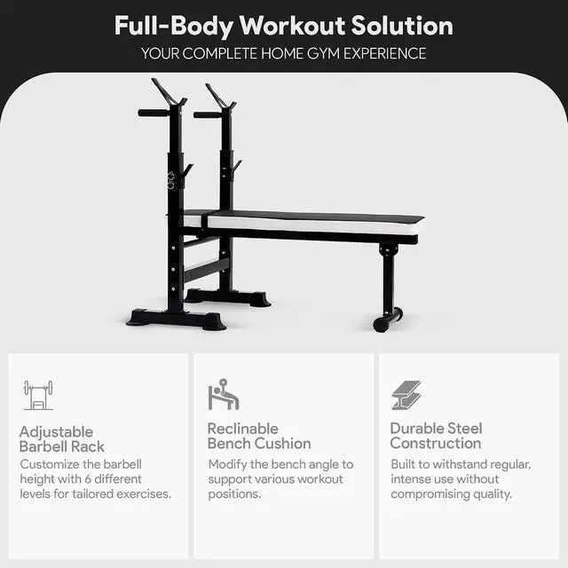 Alt view image 2 of 7 - BalanceFrom Steel Weight Bench w/ Squat Rack in Multiple Colors, 400 lb User Capacity - Foldable Home Gym Equipment for Range of Workouts w/ 6-Position Barbell Holder & Adjustable Seat and Recliner