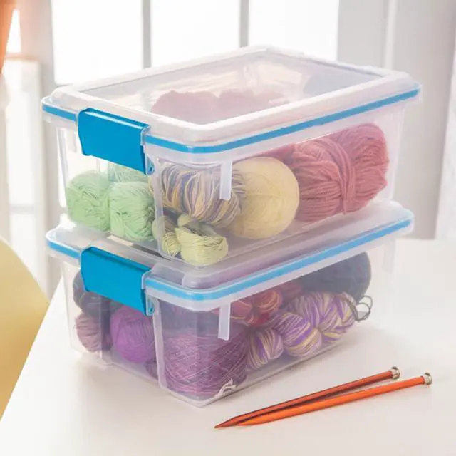 Alt view image 7 of 7 - Sterilite Gasket Storage Box with Lids for Home & Office, 12 Quart, 6-Pack | Heavy-Duty, Stackable, and Organizing Containers for Bathroom, Cabinet, Closet, and Garage, Clear and Blue Aquarium Latches