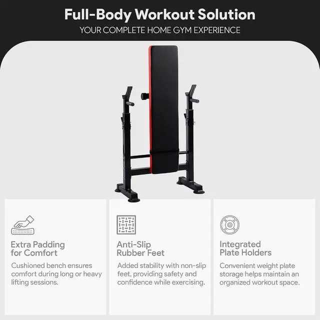 Alt view image 3 of 7 - BalanceFrom Steel Weight Bench w/ Squat Rack in Multiple Colors, 400 lb User Capacity - Foldable Home Gym Equipment for Range of Workouts w/ 6-Position Barbell Holder & Adjustable Seat and Recliner