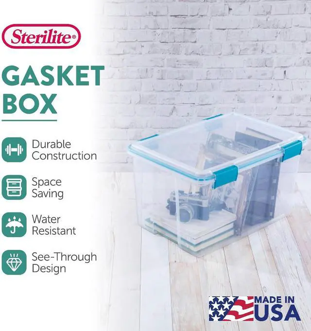 Alt view image 4 of 7 - Sterilite 16-Pack Gasket Box, Weather-Resistant Storage Bins with Latching Lids, 54 Quart - Heavy-Duty Organizing Containers for Closet, Bathroom, and Office