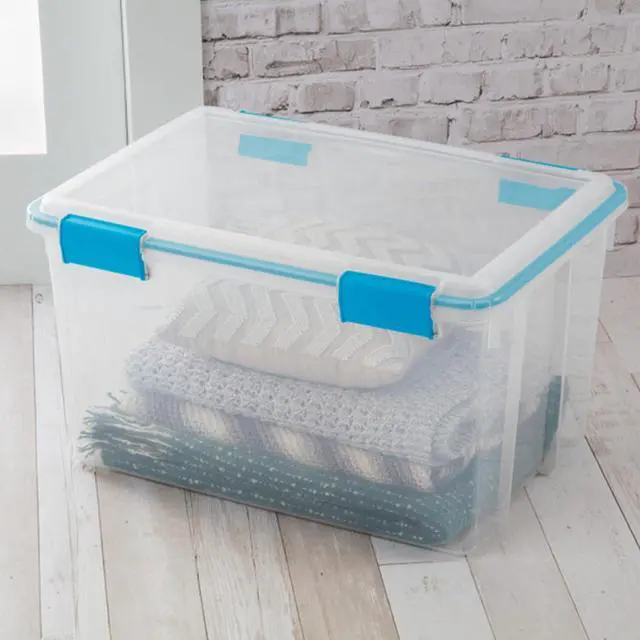 Alt view image 7 of 7 - Sterilite 16-Pack Gasket Box, Weather-Resistant Storage Bins with Latching Lids, 54 Quart - Heavy-Duty Organizing Containers for Closet, Bathroom, and Office