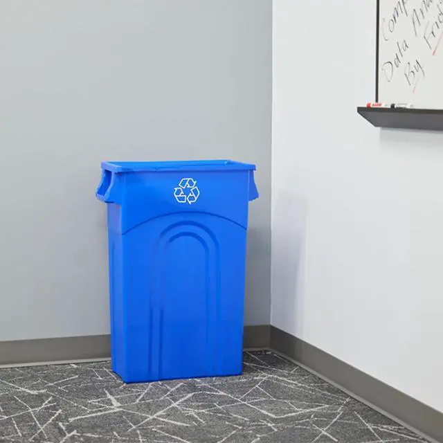 Alt view image 4 of 7 - United Solutions Highboy Recycling Container, 23 Gallon, Space Saving Slim Profile and Easy Bag Removal for Indoor or Outdoor use, Recycle Blue, Plastic