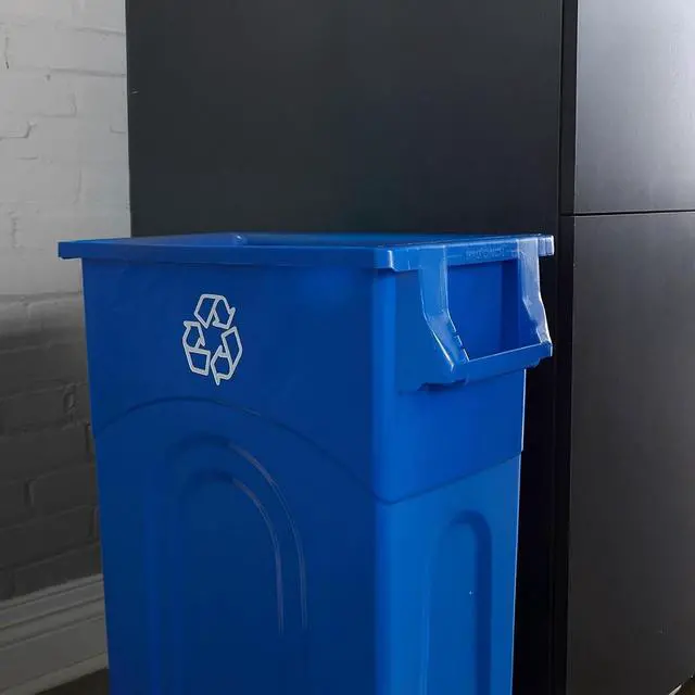 Alt view image 6 of 7 - United Solutions Highboy Recycling Container, 23 Gallon, Space Saving Slim Profile and Easy Bag Removal for Indoor or Outdoor use, Recycle Blue, Plastic