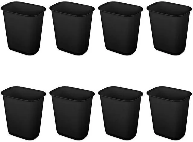 Main image of Sterilite Rectangular Wastebasket 3 Gallon, Black, 8 Pack | Small Home Kitchen or Bathroom Trash Bin, Accommodates 4 Gallon Trash Liner