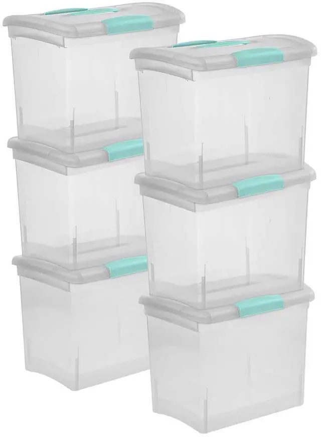 Main image of Sterilite Large Nesting ShowOffs, Clear Bin w/Latch Lid & Handle, 6 Pack | Heavy-Duty and Stackable Utility Box Containers for Home, Office, Cabinet, Closet, Bedroom, and Basement Organization