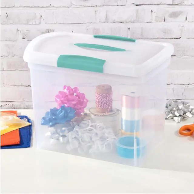 Alt view image 4 of 7 - Sterilite Large Nesting ShowOffs, Clear Bin w/Latch Lid & Handle, 6 Pack | Heavy-Duty and Stackable Utility Box Containers for Home, Office, Cabinet, Closet, Bedroom, and Basement Organization