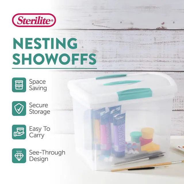 Alt view image 3 of 7 - Sterilite Large Nesting ShowOffs, Clear Bin w/Latch Lid & Handle, 6 Pack | Heavy-Duty and Stackable Utility Box Containers for Home, Office, Cabinet, Closet, Bedroom, and Basement Organization