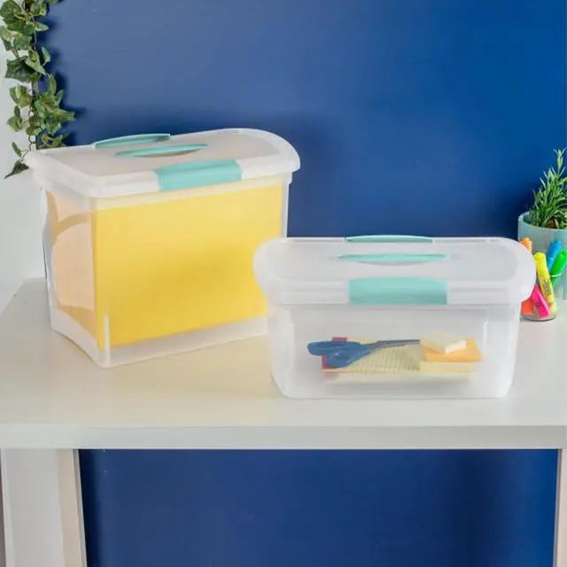 Alt view image 5 of 7 - Sterilite Large Nesting ShowOffs, Clear Bin w/Latch Lid & Handle, 6 Pack | Heavy-Duty and Stackable Utility Box Containers for Home, Office, Cabinet, Closet, Bedroom, and Basement Organization