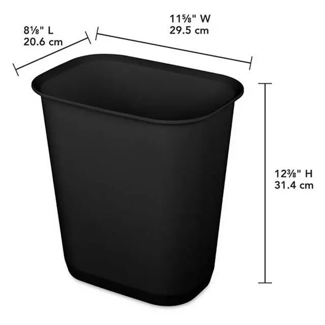 Alt view image 3 of 5 - Sterilite Rectangular Wastebasket 3 Gallon, Black, 8 Pack | Small Home Kitchen or Bathroom Trash Bin, Accommodates 4 Gallon Trash Liner