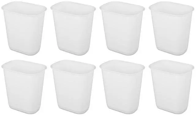 Main image of Sterilite 3 Gallon Small Open Rectangular Wastebasket, White, 8 Pack