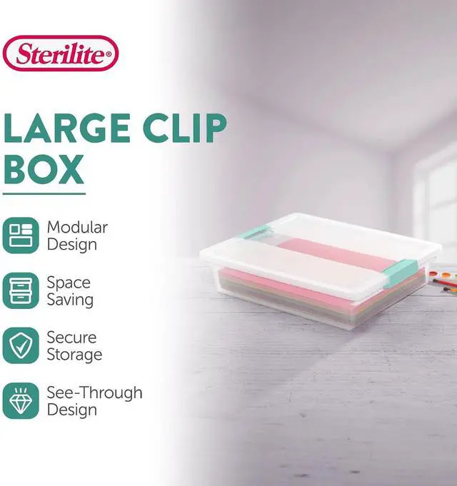 Alt view image 2 of 7 - Sterilite Clip Box, Stackable Clear Plastic Bins- Large, 6-Pack | Storage Containers with Latching Lids for Writing, Arts or Crafts Supplies - Home, Office, Classroom & Workshop Organization