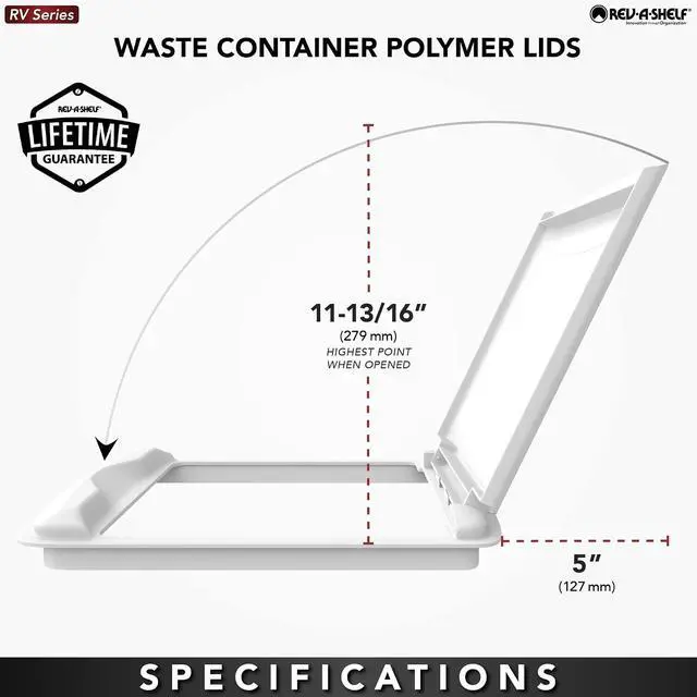 Alt view image 7 of 7 - Rev-A-Shelf 50 Qt Under Sink Garbage Can Lid for Base Kitchen and Bathroom Cabinet, Replacement Plastic Trash Bin Lid Only, White, RV-50-LID-1