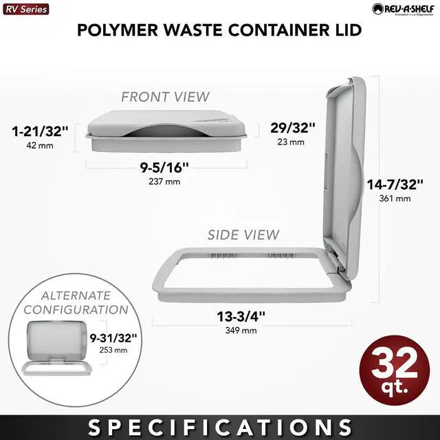 Alt view image 3 of 7 - Rev-A-Shelf 32 Qt Under Sink Garbage Can Lid for Base Kitchen and Bathroom Cabinet, Replacement Trash Bin Lid Only, Metallic Silver, RV-32-LID-17-1-40