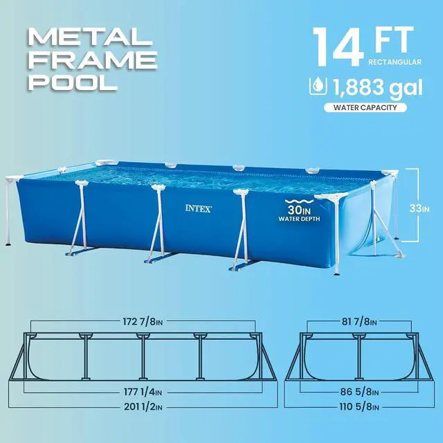 Alt view image 2 of 7 - INTEX Metal Frame 14ft 9in x 7ft 3in x 33in Above Ground Swimming Pool | 28273EH - Pool Only (Pump Not Included)