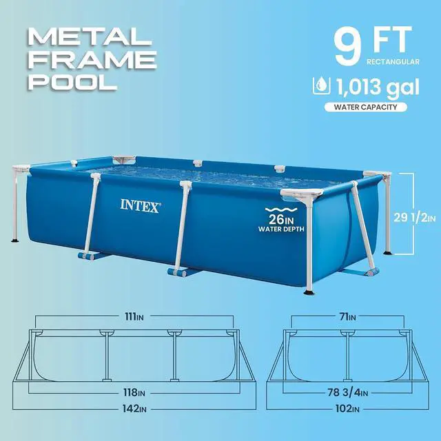 Alt view image 2 of 7 - INTEX Metal Frame 9ft 10in x 6ft 6.75in x 29.5in Above Ground Swimming Pool | 28272EH -Pool Only (Pump Not Included)