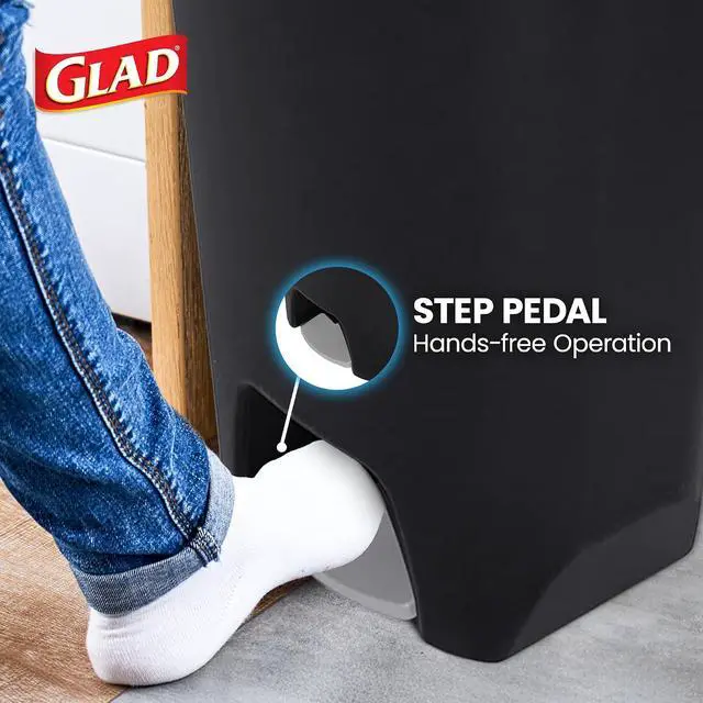 Alt view image 4 of 7 - Glad Trash Can with Clorox Odor Protection | Plastic Bin, 20 Gal, Black | Kitchen Waste Bin | Hands Free with Step On Foot Pedal and Garbage Bag Rings
