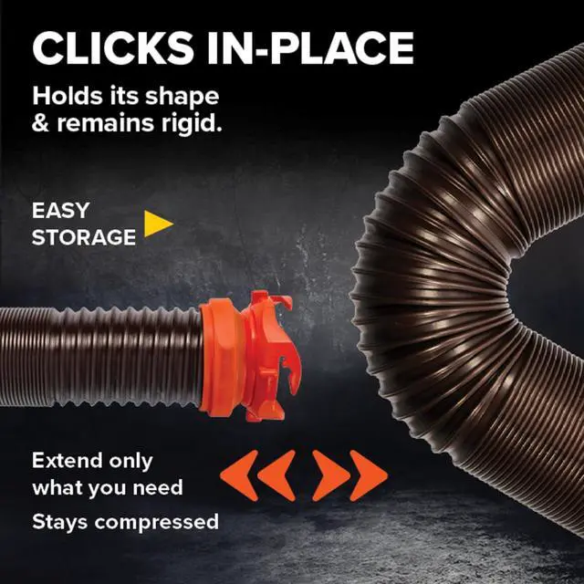 Alt view image 3 of 7 - Camco RhinoFLEX 15-Ft Complete RV Sewer Hose Kit - Made in the USA | Includes Clear Elbow w/ Sewer Adapter, 15ft Sewer Hose, & 360 Swivel Fittings - Fits in Standard 4" RV Bumper (39770)