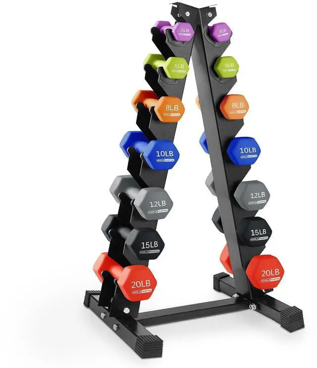 Main image of HolaHatha 1, 2 and 3 lb Neoprene Dumbbell Strength Training Weight Set with Rack