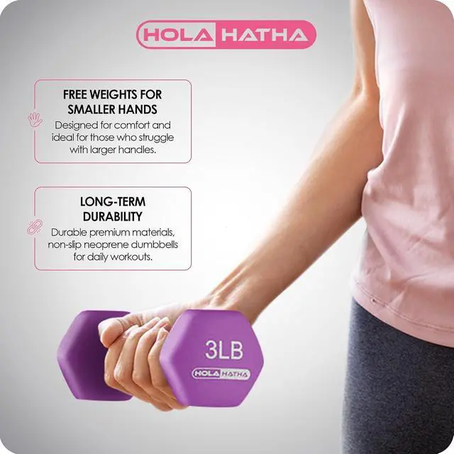 Alt view image 4 of 7 - HolaHatha 1, 2 and 3 lb Neoprene Dumbbell Strength Training Weight Set with Rack