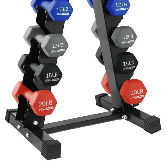Alt view image 5 of 7 - HolaHatha 1, 2 and 3 lb Neoprene Dumbbell Strength Training Weight Set with Rack