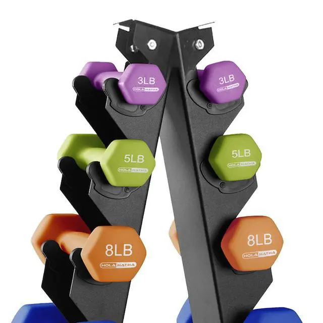 Alt view image 6 of 7 - HolaHatha 1, 2 and 3 lb Neoprene Dumbbell Strength Training Weight Set with Rack