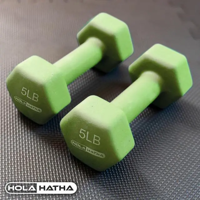 Alt view image 7 of 7 - HolaHatha 1, 2 and 3 lb Neoprene Dumbbell Strength Training Weight Set with Rack
