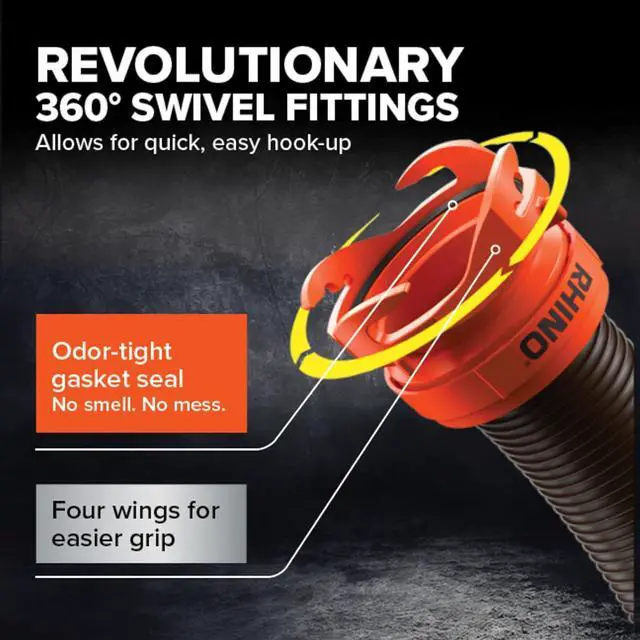 Alt view image 4 of 7 - Camco RhinoFLEX 15-Ft Complete RV Sewer Hose Kit - Made in the USA | Includes Clear Elbow w/ Sewer Adapter, 15ft Sewer Hose, & 360 Swivel Fittings - Fits in Standard 4" RV Bumper (39770)