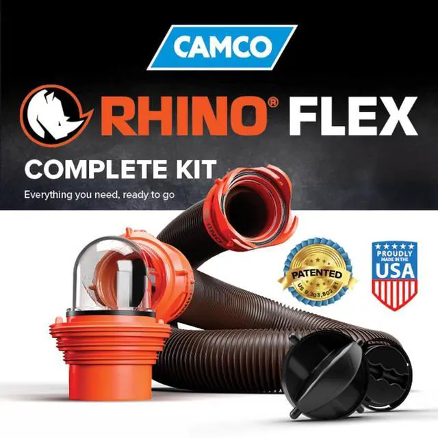 Alt view image 7 of 7 - Camco RhinoFLEX 15-Ft Complete RV Sewer Hose Kit - Made in the USA | Includes Clear Elbow w/ Sewer Adapter, 15ft Sewer Hose, & 360 Swivel Fittings - Fits in Standard 4" RV Bumper (39770)