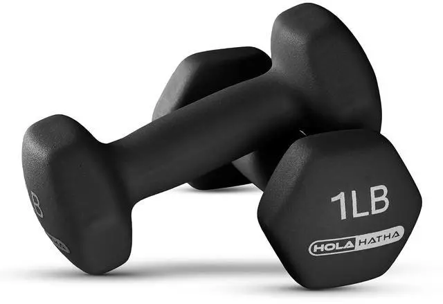 Alt view image 6 of 7 - HolaHatha 1, 2 and 3 lb Neoprene Dumbbell Strength Training Weight Set with Rack