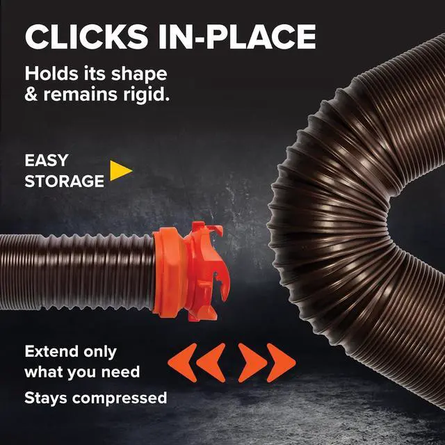 Alt view image 3 of 7 - Camco RhinoFLEX 20-Ft Complete RV Sewer Hose Kit - Made in the USA | Includes Clear Elbow w/ Sewer Adapter, (2) 10ft Sewer Hoses, 360 Swivel Fittings - Fits in Standard 4" RV Bumper (39742)