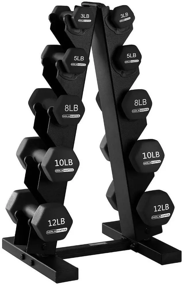 Main image of HolaHatha 1, 2 and 3 lb Neoprene Dumbbell Strength Training Weight Set with Rack