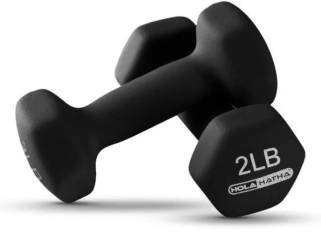 Alt view image 7 of 7 - HolaHatha 1, 2 and 3 lb Neoprene Dumbbell Strength Training Weight Set with Rack