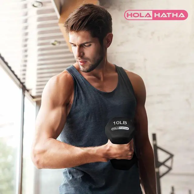 Alt view image 5 of 7 - HolaHatha 1, 2 and 3 lb Neoprene Dumbbell Strength Training Weight Set with Rack